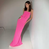 Fall Rose Red Waist Hollow Out Cutout Out Rhinestone Tube Top Dress Dress